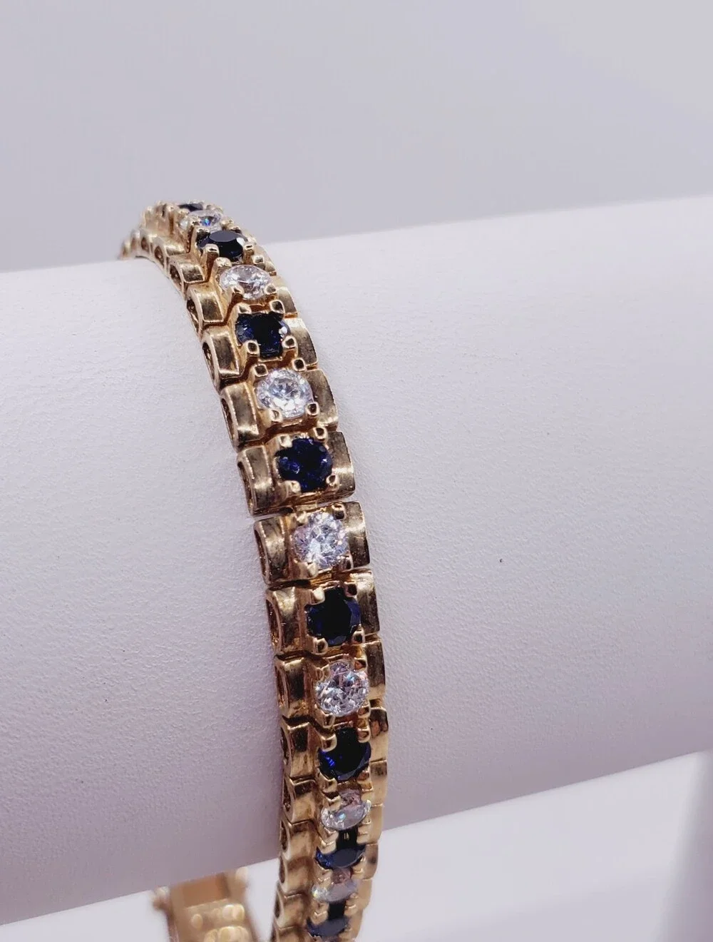 Classic Yellow Gold - 925 Sterling Silver Blue Sapphire Tennis Bracelet